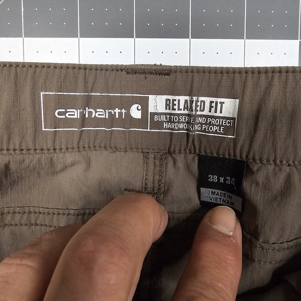 Carhartt Force Pants Mens 38x34 Green Ripstop Nylon Pocket Work Outdoor Stretch - Picture 6 of 16
